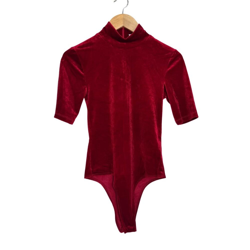 Steve Madden Red Velvet Mock Neck Bodysuit Size S NWT